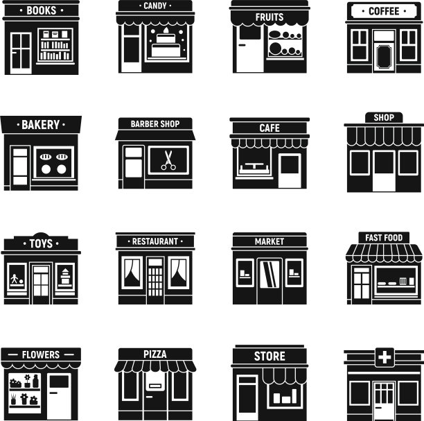 本地商业商店图标设置简约风格图片下载