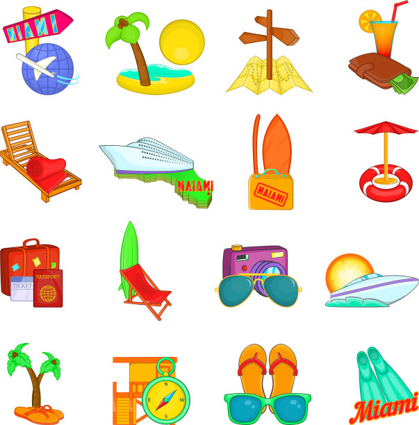 旅游方式图标集卡通风格图片下载