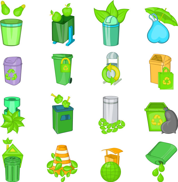 生态垃圾图标设置卡通风格图片下载