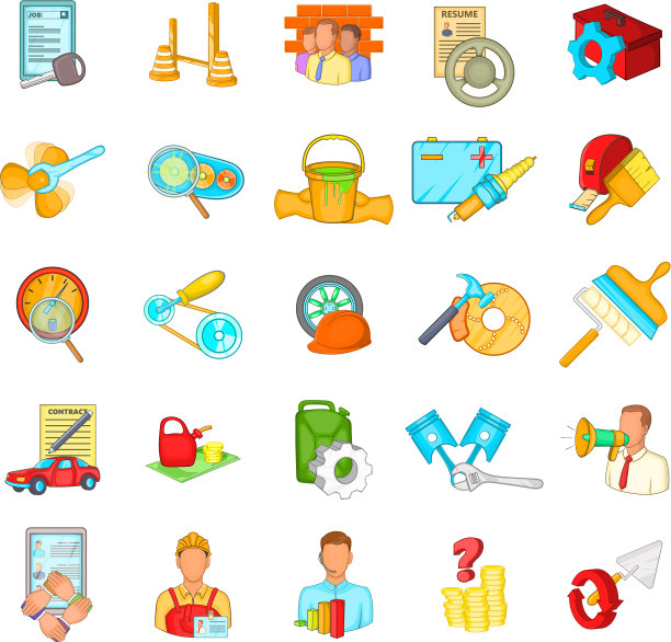 汽车修理店图标集卡通风格图片下载