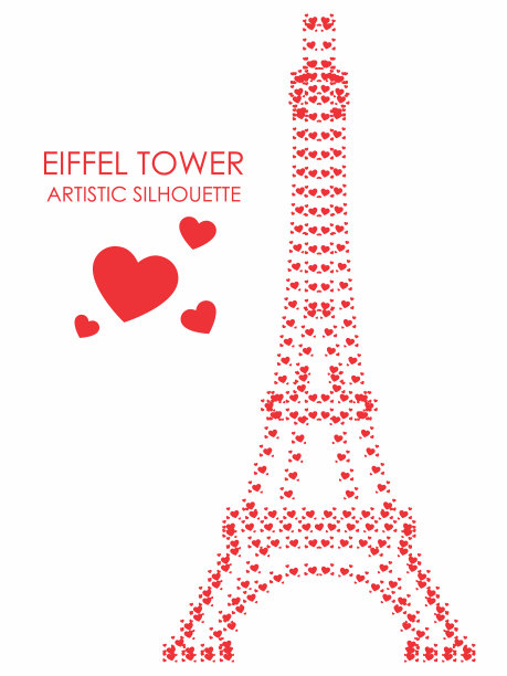 埃菲尔铁塔艺术彩色心形剪影图片下载