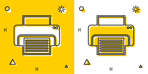 黑色打印机图标孤立在黄色和白色图片下载