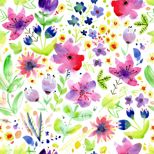 无缝图案与水彩花。鲜嫩多汁。完美的织物，家用纺织品，素描本或笔记本封面，包装纸，墙纸。图片下载