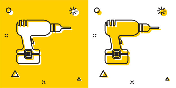 黑色钻床图标孤立在黄色和图片下载