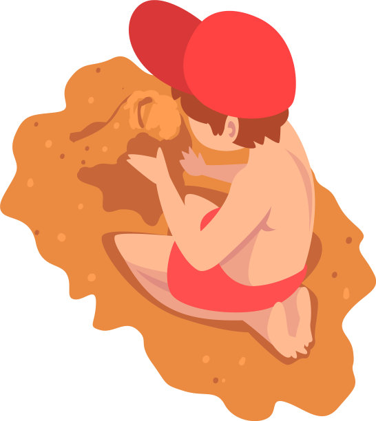 男孩在沙滩上制作沙堡图片下载