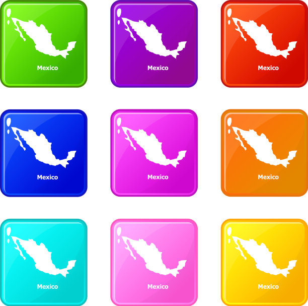 墨西哥地图图标集9色集合图片下载