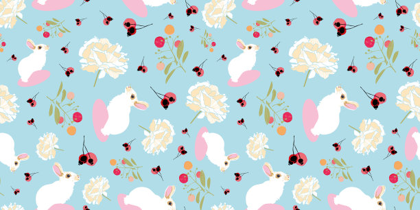 蓝色花纹兔和花蕾图片下载