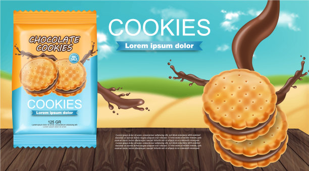 巧克力奶油曲奇逼真的产品图片下载
