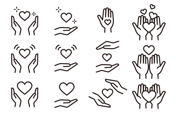 手和心图标集(单色)图片下载