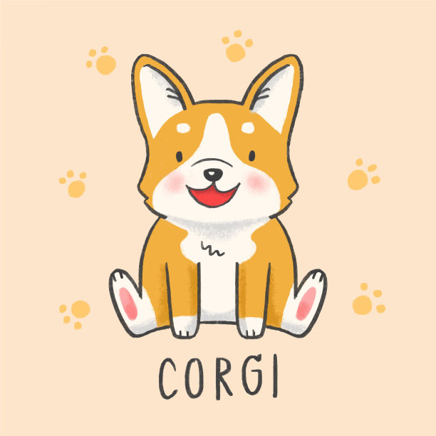 可爱的柯基狗卡通手绘风格图片下载