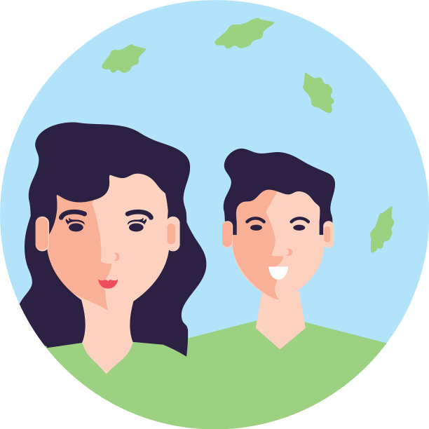 年轻夫妇与树叶在框架圆形图片下载