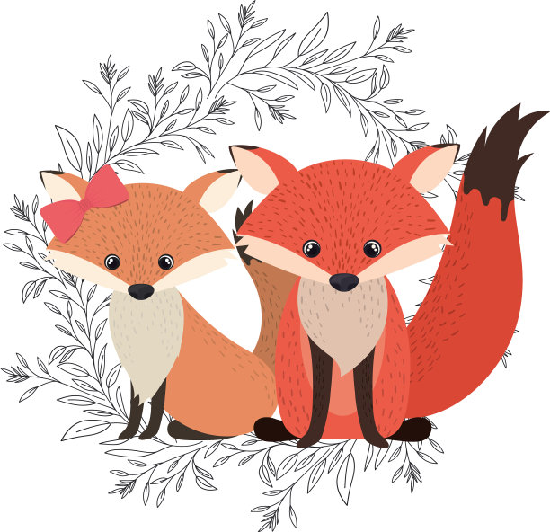 戴花环的可爱狐狸夫妇图片下载