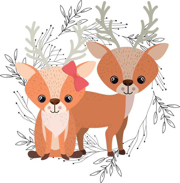 戴花环的可爱小鹿夫妇图片下载