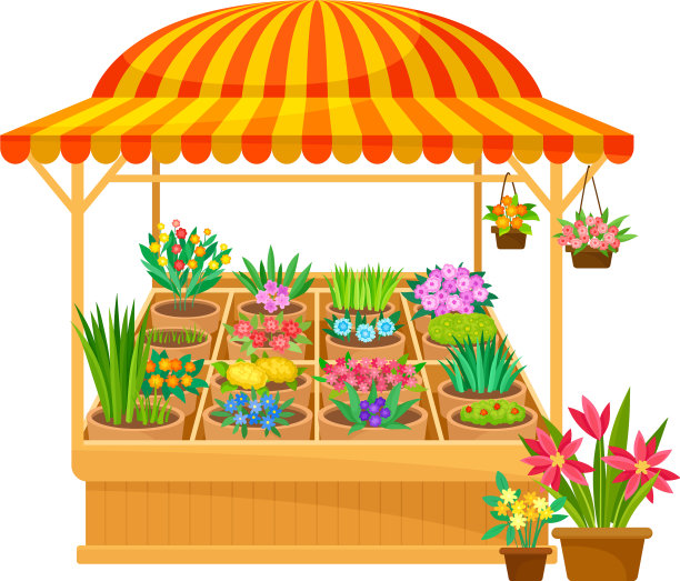 卖室内花卉的市场亭图片下载