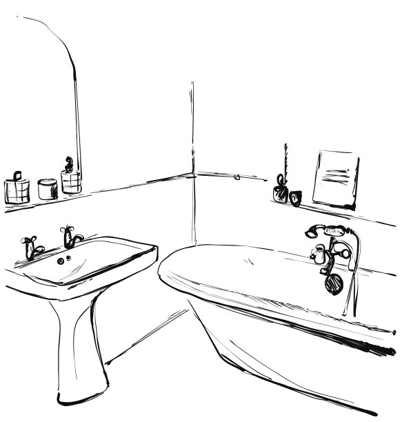 手绘浴室内部草图图片下载