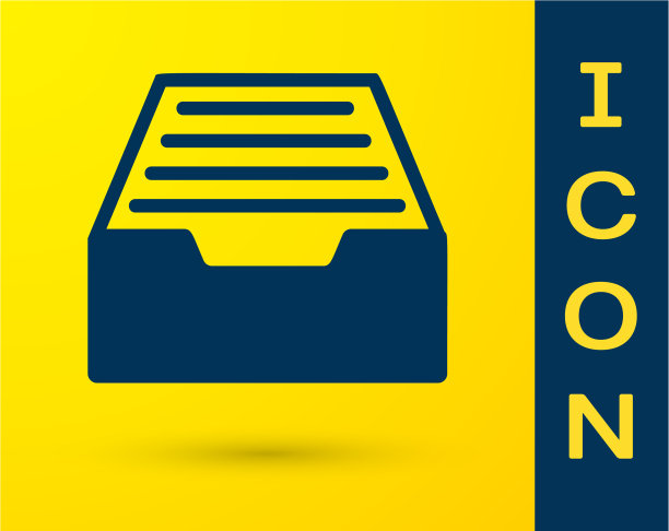 蓝色抽屉与文件图标隔离在黄色图片下载
