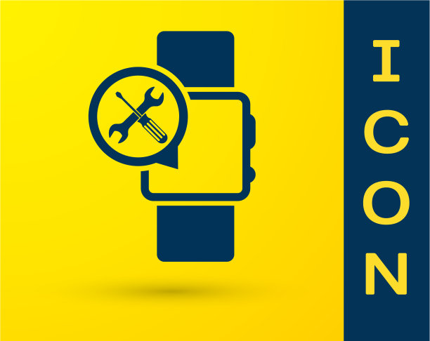 蓝色智能手表与螺丝刀和扳手图标图片下载