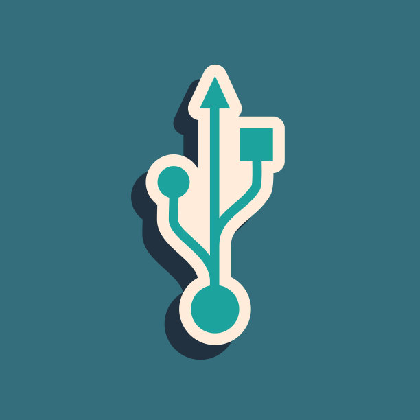 绿色usb符号图标孤立的蓝色背景图片下载