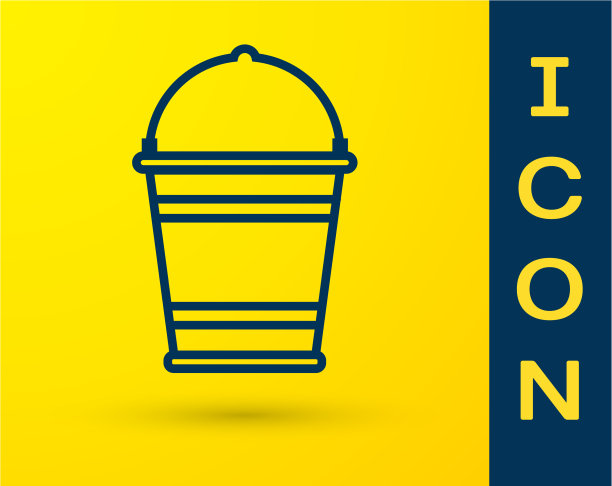 蓝色桶图标孤立的黄色背景图片下载