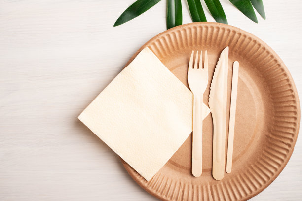 木质一次性生物餐具，环保，复印空间图片下载