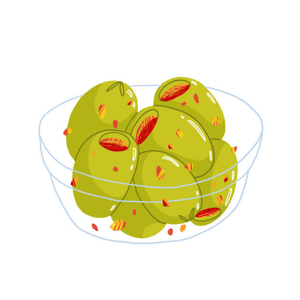 一碗胡椒绿橄榄，矢量插图图片下载