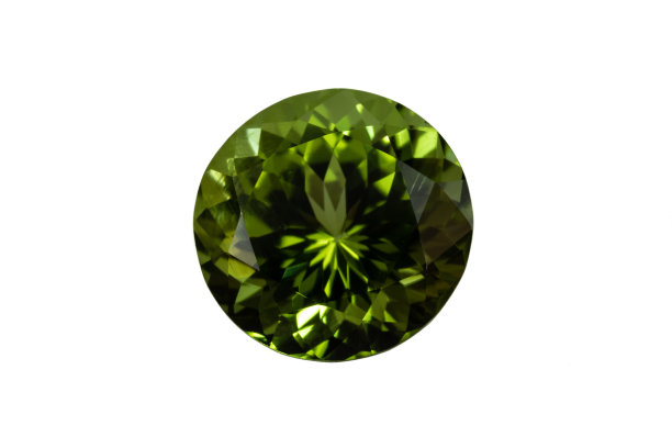 事实橄榄石宝石。前视图。白色背景。图片下载