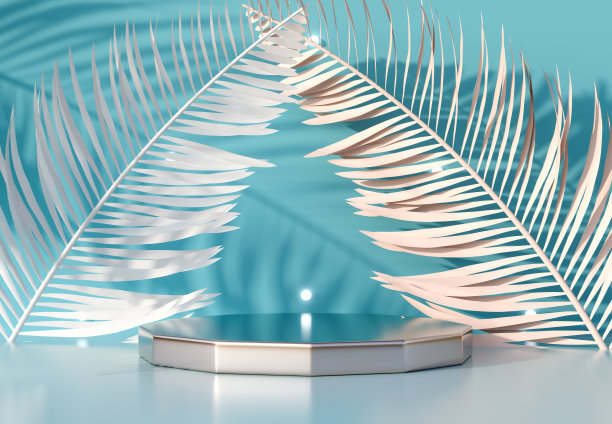 空白产品讲台，站立。复制空间的图像蒙太奇。白色背景。三维渲染图片下载