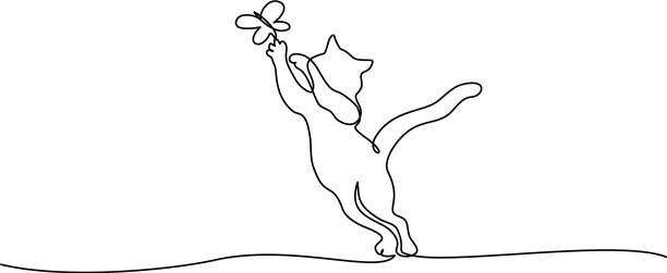 猫伸手去抓蝴蝶画线图片下载