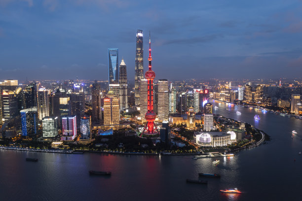 全景天际线中国上海的航拍照片图片下载