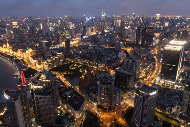 全景天际线中国上海的航拍照片图片下载