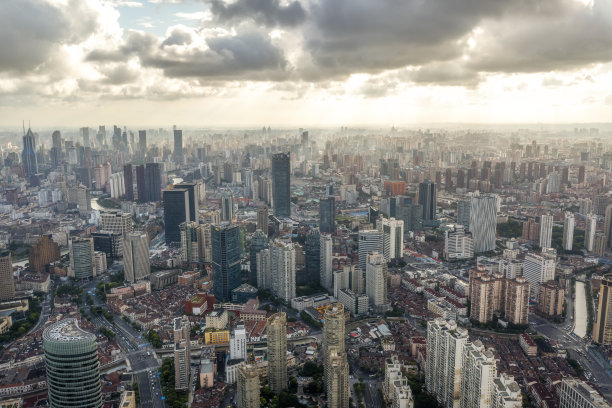 全景天际线中国上海的航拍照片图片下载