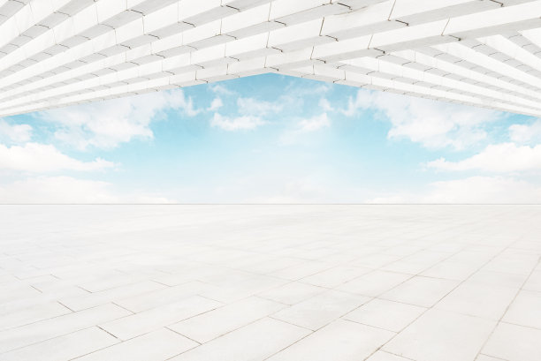 无人砖广场和三角形条纹建筑汽车广告背景图片图片下载