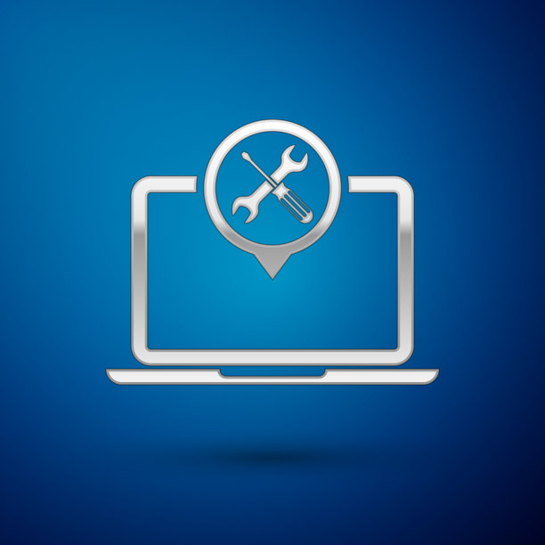 银色笔记本电脑与螺丝刀和扳手图标图片下载