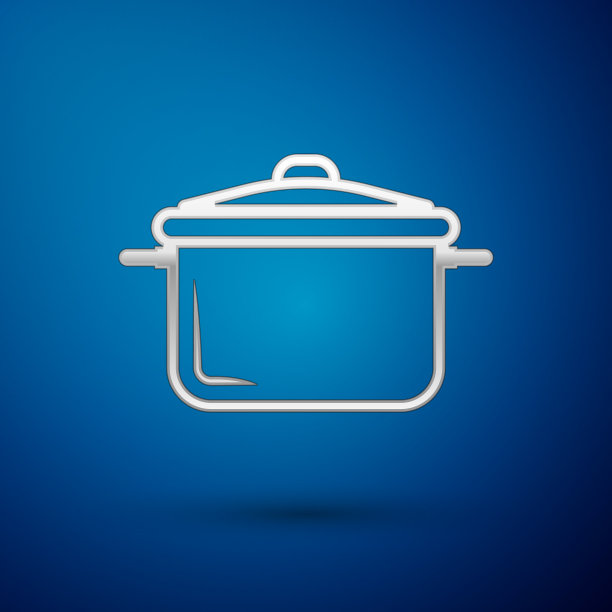 银色烹饪锅图标孤立的蓝色图片下载