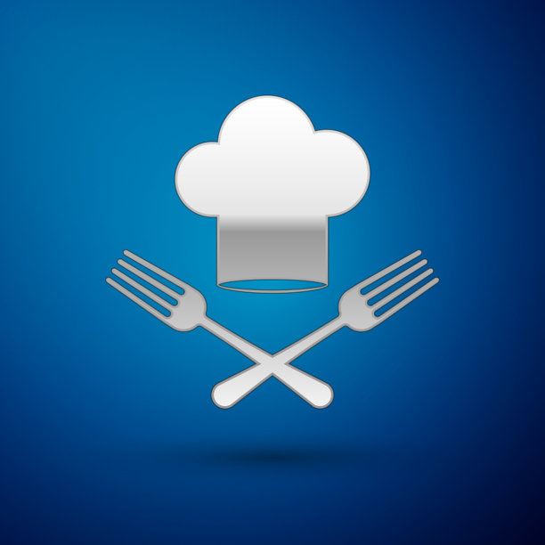 银色厨师帽和叉图标孤立上图片下载