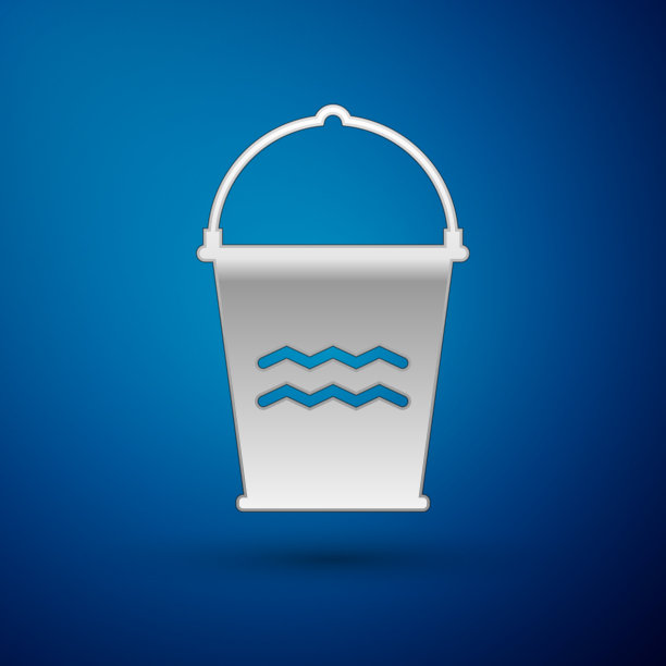 银色桶图标孤立的蓝色背景图片下载