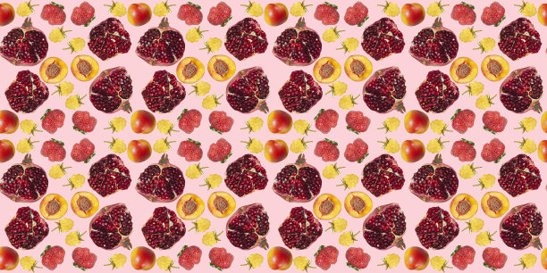 无缝彩色图案与各种水果在粉红色水平背景。收获的概念图片下载