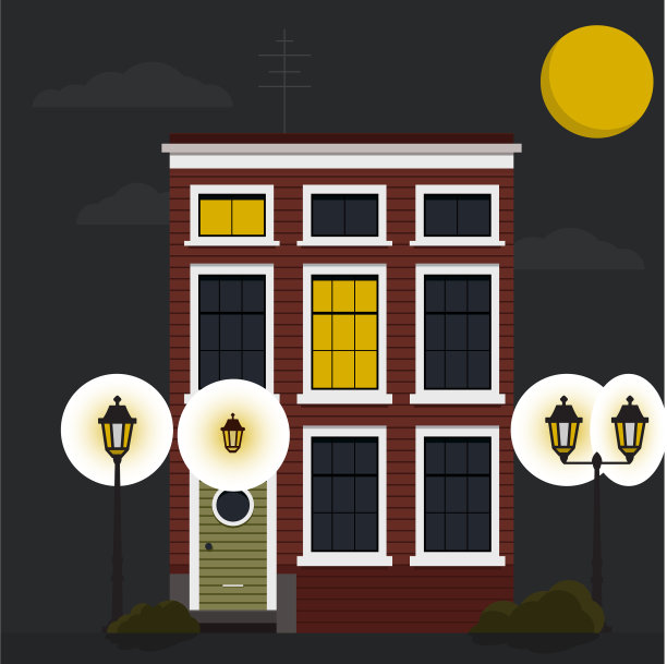 夜晚有月亮的复古房子图片下载