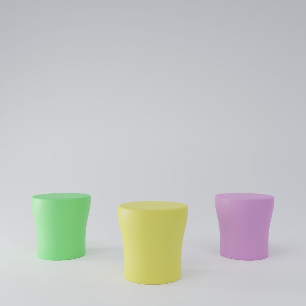 几何彩色讲台与白色背景3D渲染插图图片下载