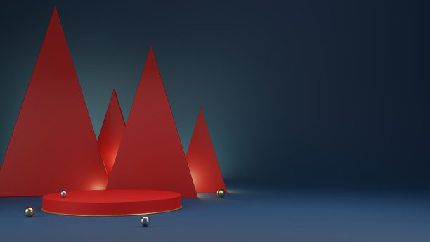 圆形基座展示展示与三角形的立场，3D渲染插图图片下载