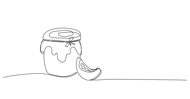 南瓜酱罐的连续单线画图片下载