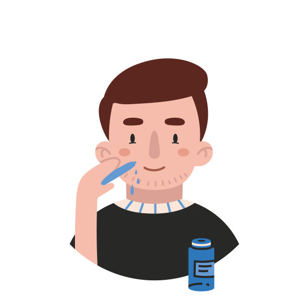 男孩应用精华液，面部护肤常规，卡通风格人物图片下载