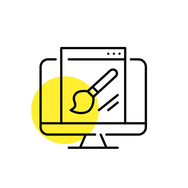 图形和网页设计图标。油漆刷在显示器上。像素完美，可编辑的笔画线艺术图标图片下载