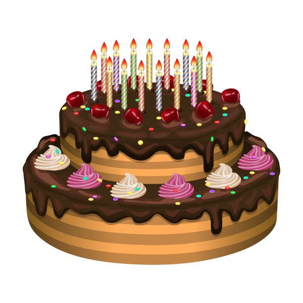 白色背景的生日蛋糕。矢量插图。图片下载