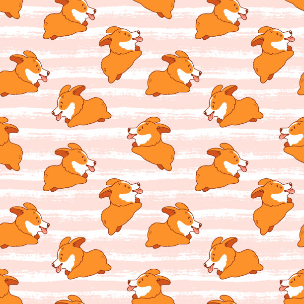 威尔士矮脚狗无缝模式。可爱的小狗背景。向量。图片下载