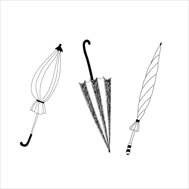 一套折伞轮廓。成年人不同的雨伞。涂鸦风格的折叠雨伞。矢量插图。图片下载