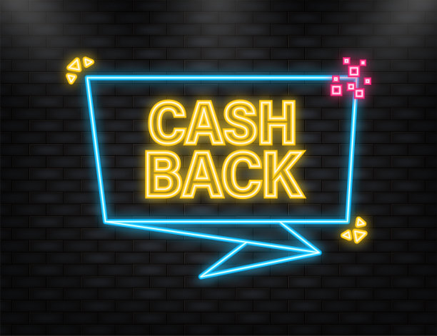 霓虹灯图标。超市夜未眠概念的标志。现金返还绿色横幅，白色背景图片下载