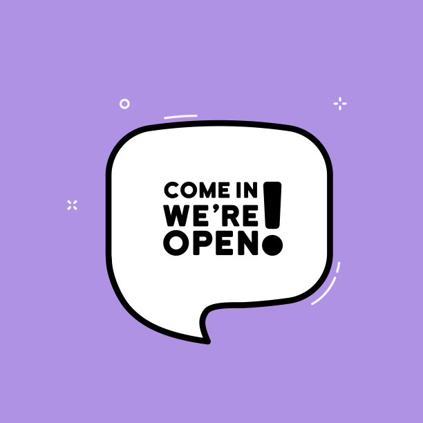 语音泡泡与进来我们是开放的文本。复古漫画风格。波普艺术风格。矢量线图标的业务和广告图片下载