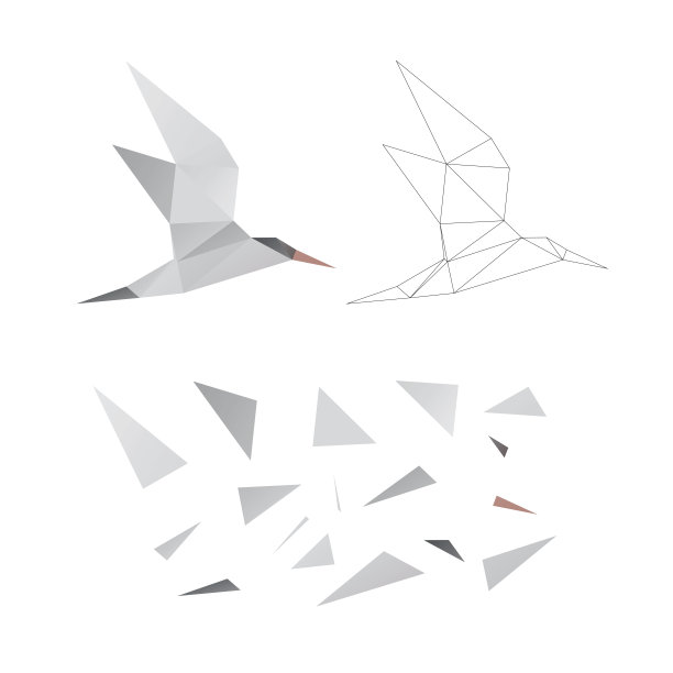 多边形拼图游戏。从三角形的构造函数。收集一只海鸥。智力发展。保利艺术概念。创造性抗压力活动的经营理念。图片下载