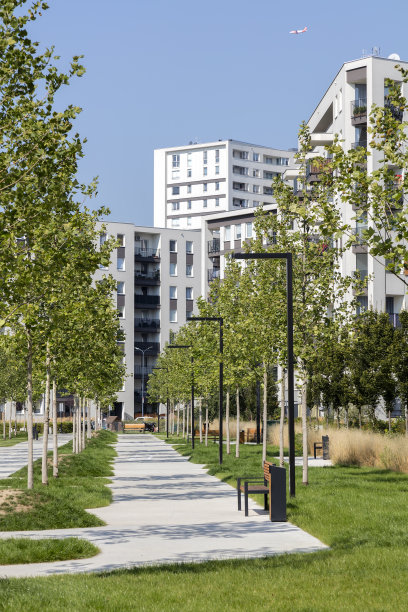 有公寓楼和公园的住宅区图片下载